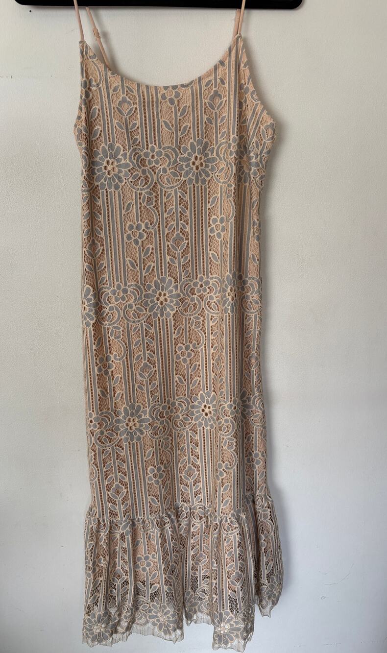 Eri + Ali Twilight Lace Midi Dress Cream Gray Sleeveless Sz S